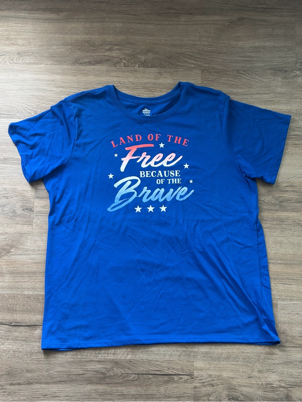Americana Graphic Tee “Land of the Free” Blue Relaxed Fit Patriotic Shirt